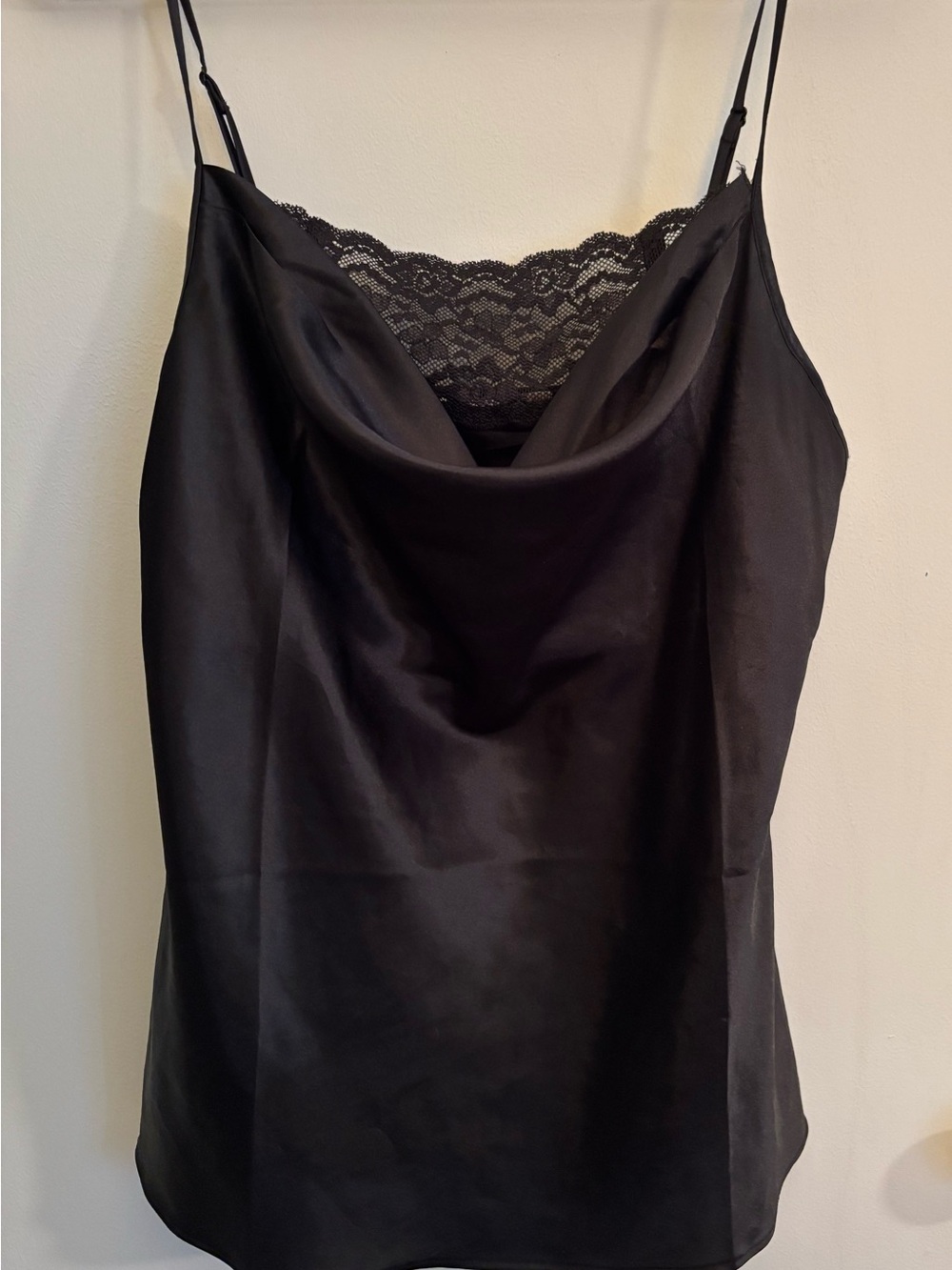 La Vie En Rose Black Satin Lace Cowl Camisole